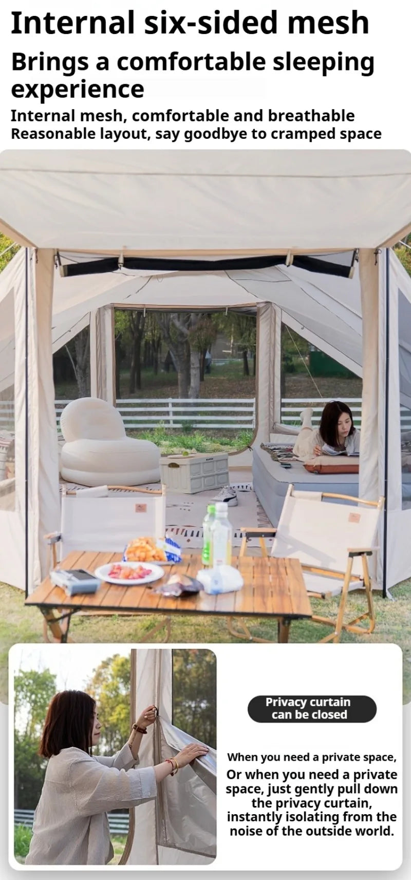 Convenient Storage Inflatable Tent Portable Foldable Outdoor Courtyard Tent Multifunctional Desert Travel Camping Supplies