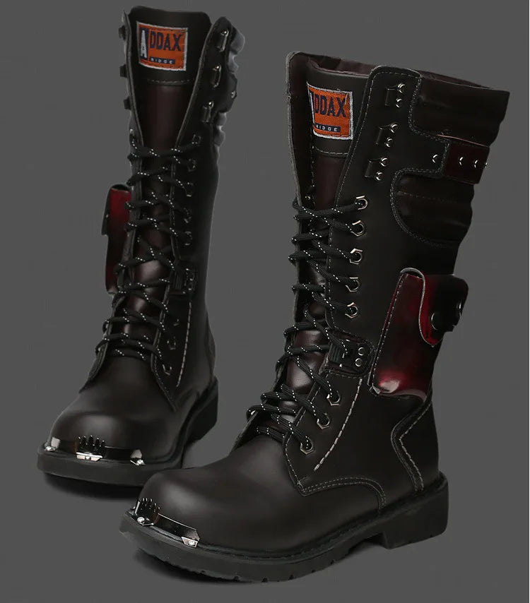 Men's High Top Motorcycle Boots Autumn and Winter Fashion Outdoor Collision Resistant Anti Slip Soft Sole Casual Leather Boots