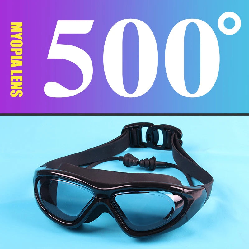 Adult Optical HD Swimming Goggles Anti-fog UV Protection Waterproof Silicone -2 To -9 Myopia Swim Eyewear Glasses with Earplug
