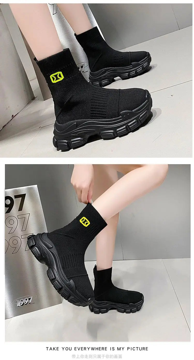 Women's Breathable 2025 Summer Autumn New Style Internet Hot Super Hot Knitted High-Top Casual Athletic Stretch Socks Boots