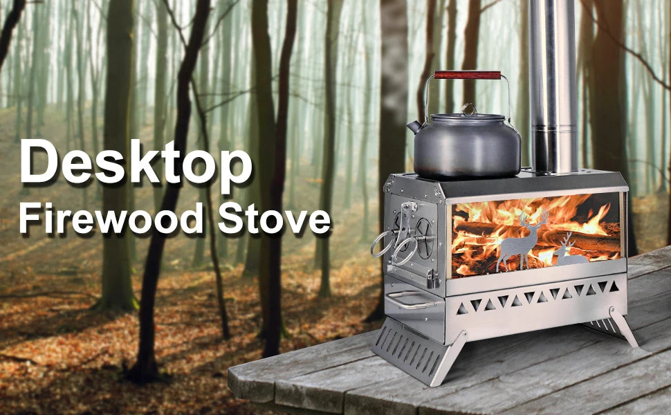 Firewood Stove Outdoor Portable Stainless Steel Burner Desktop Heater with Collapsible Legs for Camping Hiking Barbecue Travel