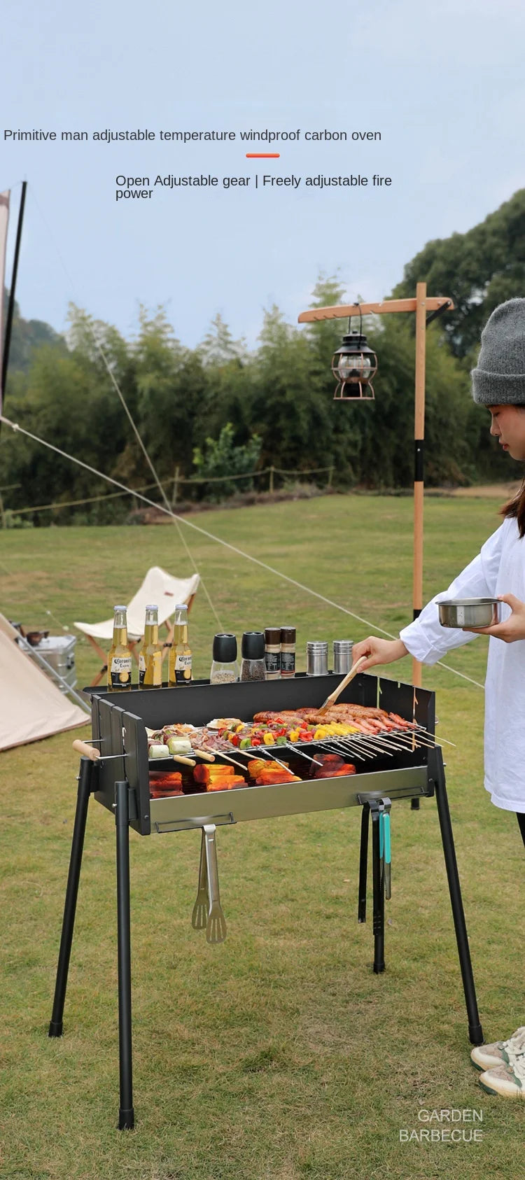 Portable Smokeless Charcoal BBQ Grill, Barbecue Tool Set, Outdoor Camping Barbacoa Stand, Household, Courtyard, Barbecues