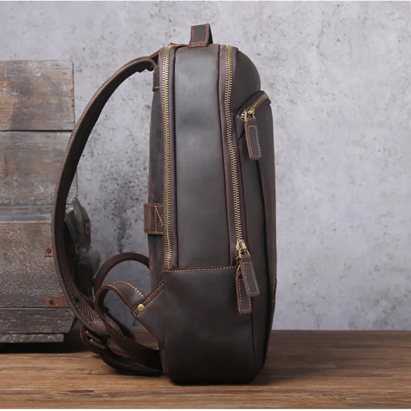 Vintage Crazy Horse Genuine Leather Backpack Men Backpack Laptop Leather Daily Bagpack Male Rucksack Trave Hiking Knapsack Large