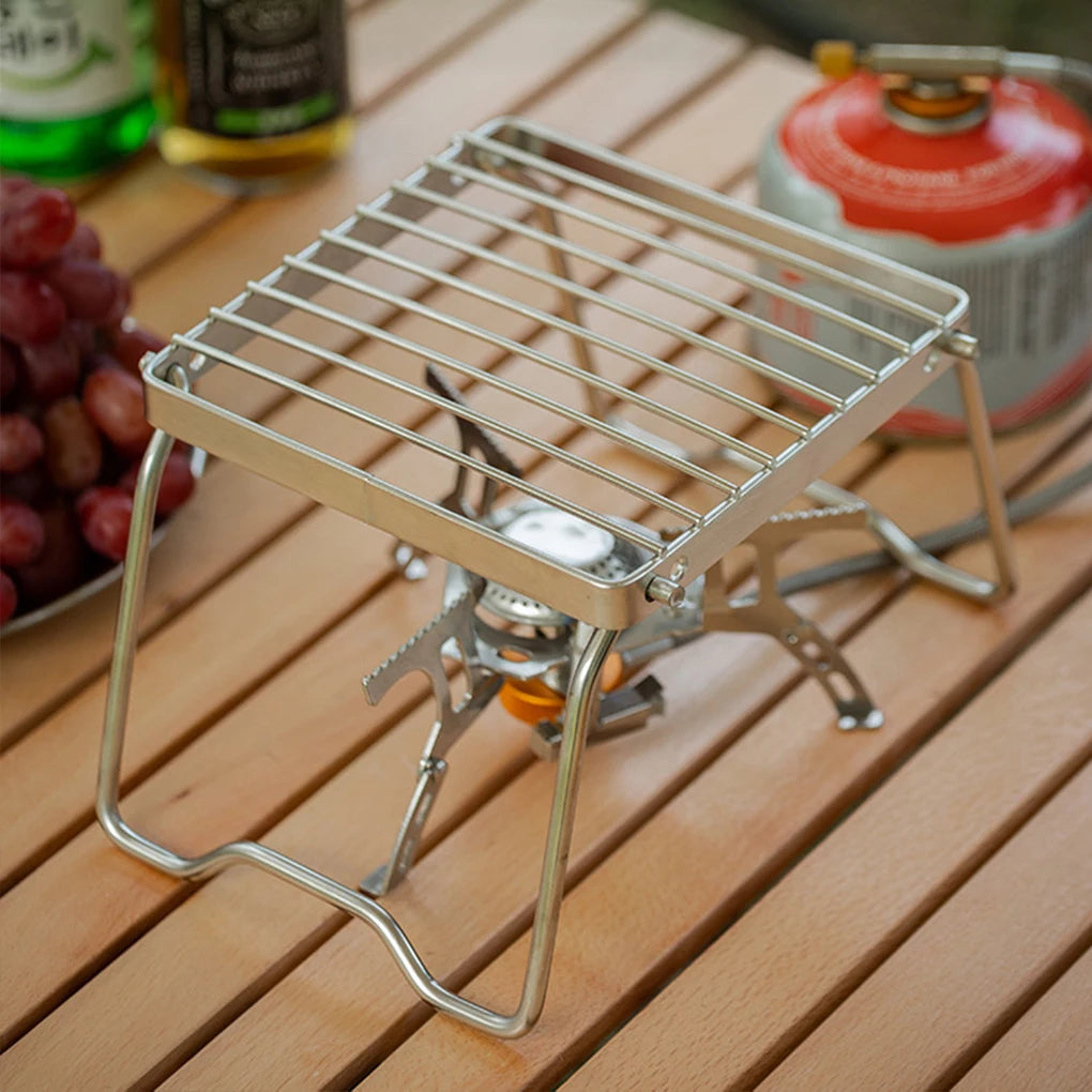 KIQUNE Camping cookware Multifunctional Folding Campfire Grill Portable Stainless Steel Camping Grill Grate Gas Stove Stand