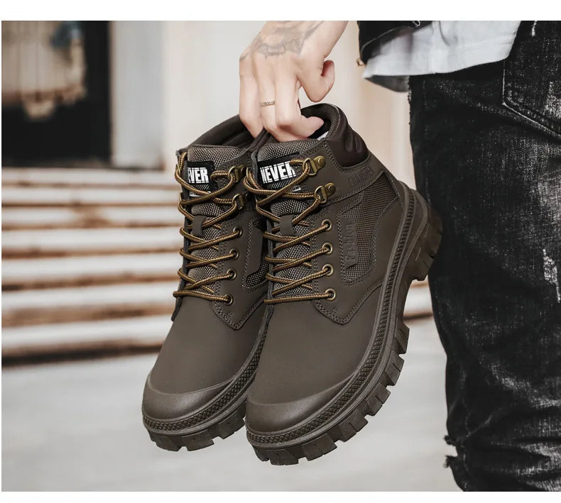 Men's Boots Fashion Motorcycle Ankle Boots High Top Casual Shoes for Men Lace Up Platform Boot Non Slip Hiking Boot Botas Hombre