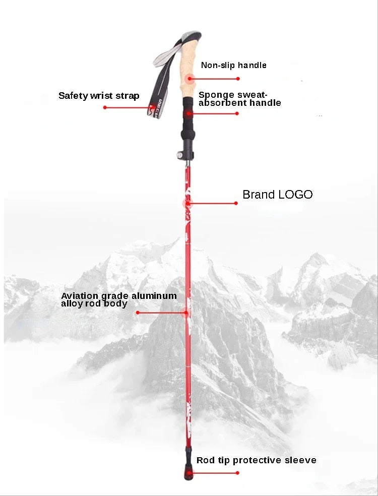 2PCS Aluminum Outdoor Hiking Anti Shock Walking Sticks Telescopic Trekking Climbing Poles Ultralight Walking Canes