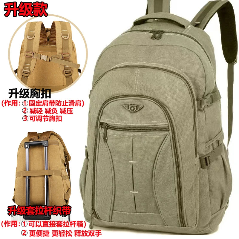 55L 70L Canvas Sports Backpack Men Outdoor Hiking Camping Travel Bag Luggage Rucksack Large Capacity Climbing Tactical Backpack