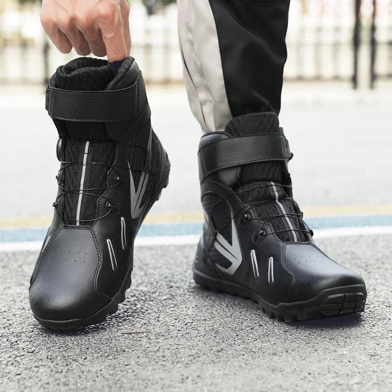 Summer Retro Mountain Off-road Motorcycle Riding Boots Men Motorbike Motocross Cycling Shoes With Gear Shift Pad Rubber Sole