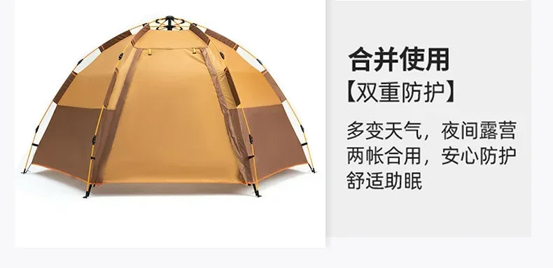Fully Automatic Double Dec ker Hexagonal Tent for 3-4 People Camp ing Rain Proof Camping, Quick Opening Beach