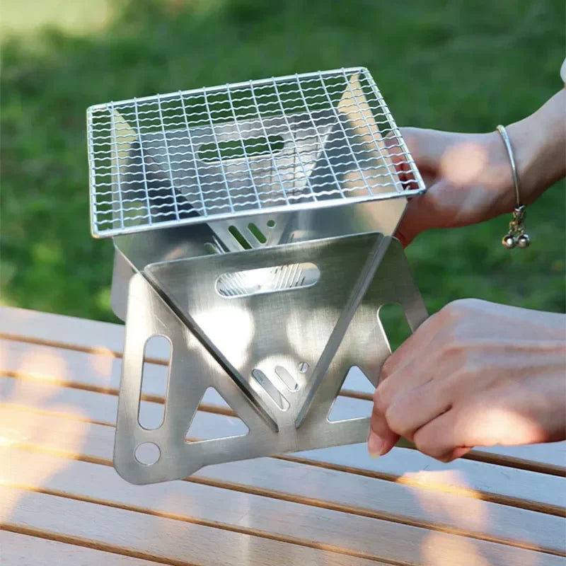 Outdoor Camping Barbecue Grill Heating Stoves with BBQ Grill Plate Portable Folding Stainless Steel Barbeque Cooking Stove