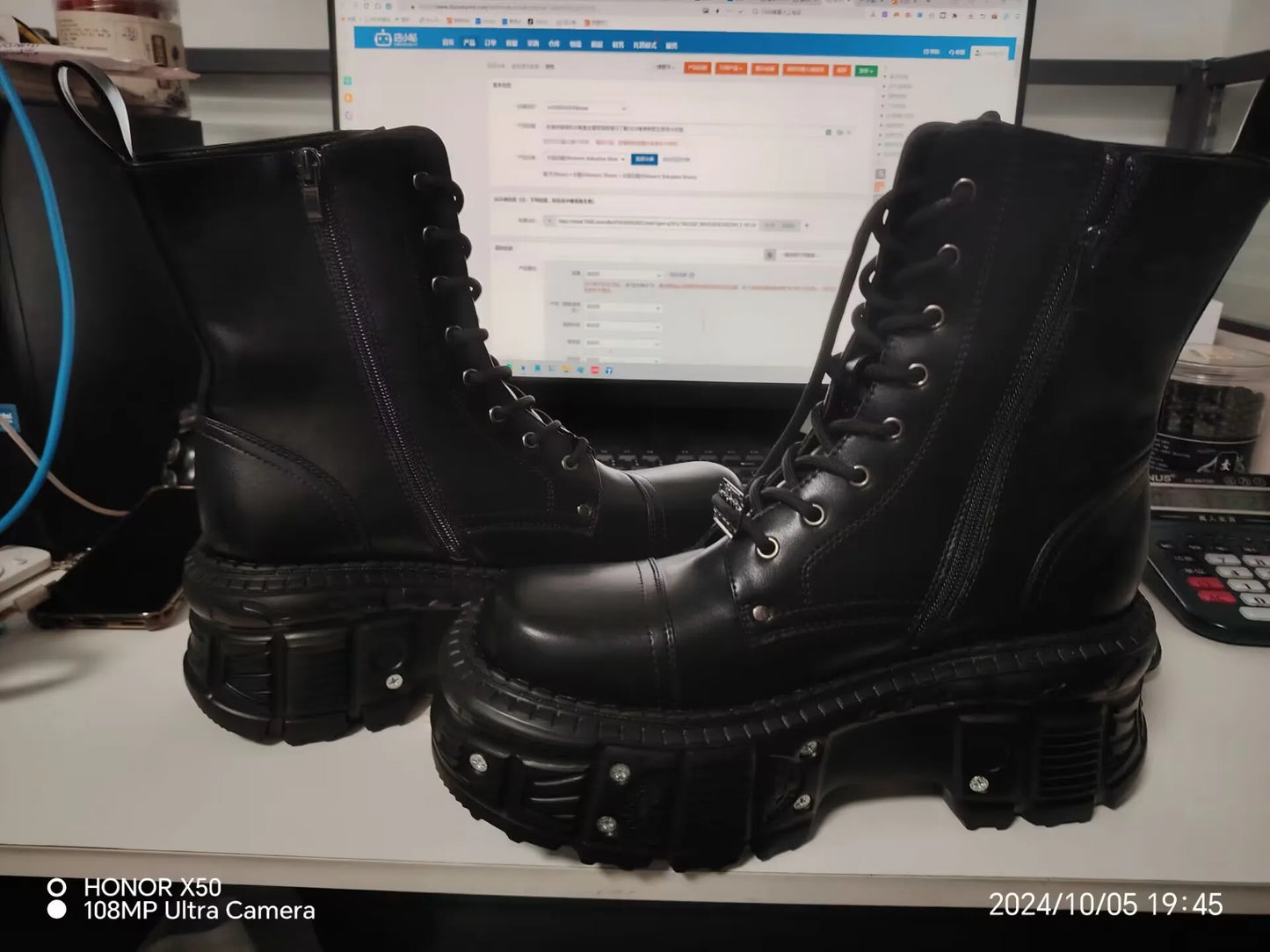 Women Omet Dark Motorcycle Heavy Metal Platform Cross-border Boots 2024 Spring New Female Punk Small Leather Men Shoes