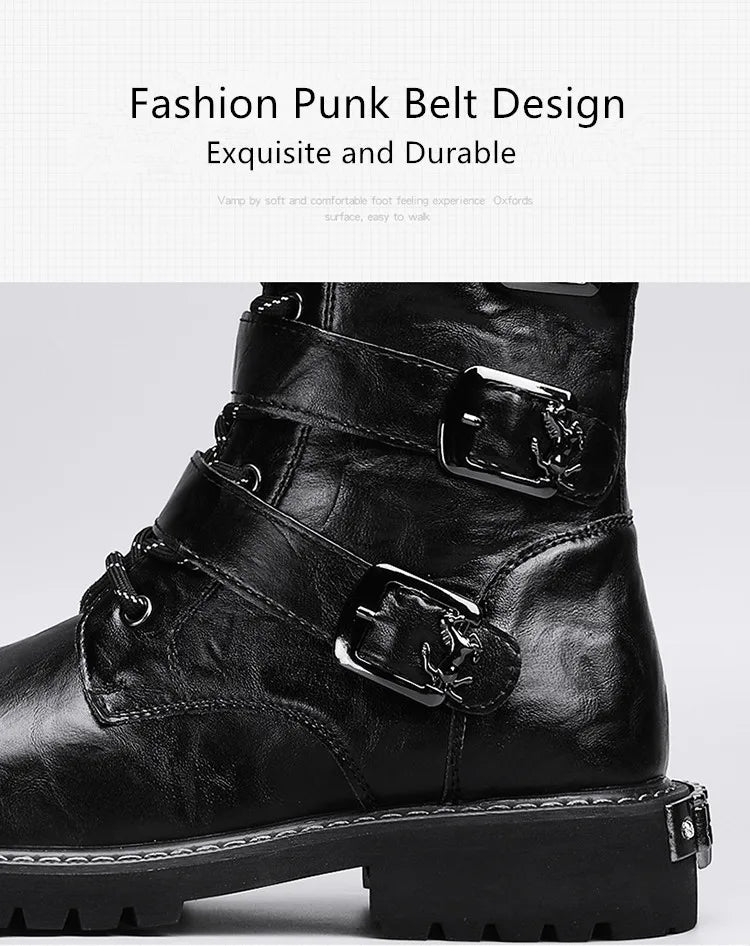 2025 High Leather Boots Men Black Boots Gothic Punk Motorcycle Boots Men Big Size 46 Comfy Platform Boots for Men Tooling Boots