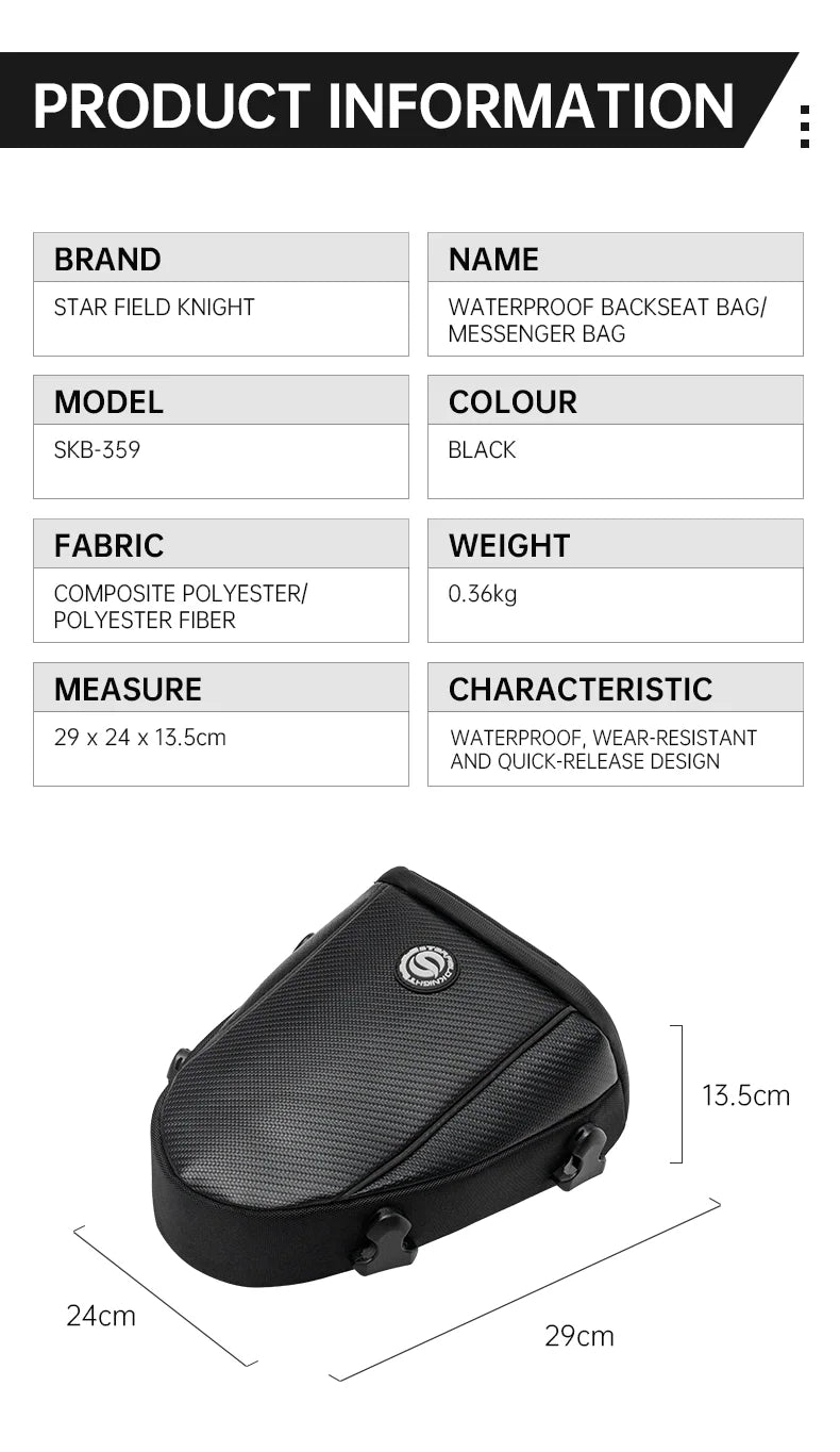 SFK Large Capacity Motorcycle Bag Rear Seat Bag Tail Pack Multifunctional Crossbody Bag Riding Gears With Outdoor Raincover