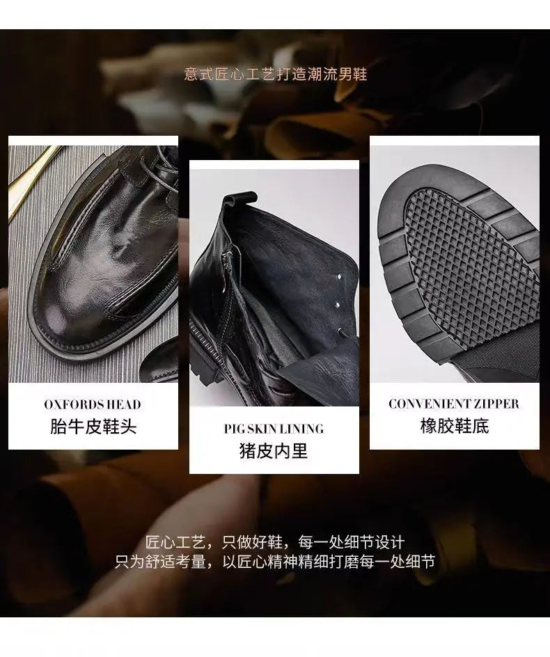 Motorcycle Riding Boots Genuine Leather British Leather Boots High Top Shoes Handmade Retro Men Leather Work Boot