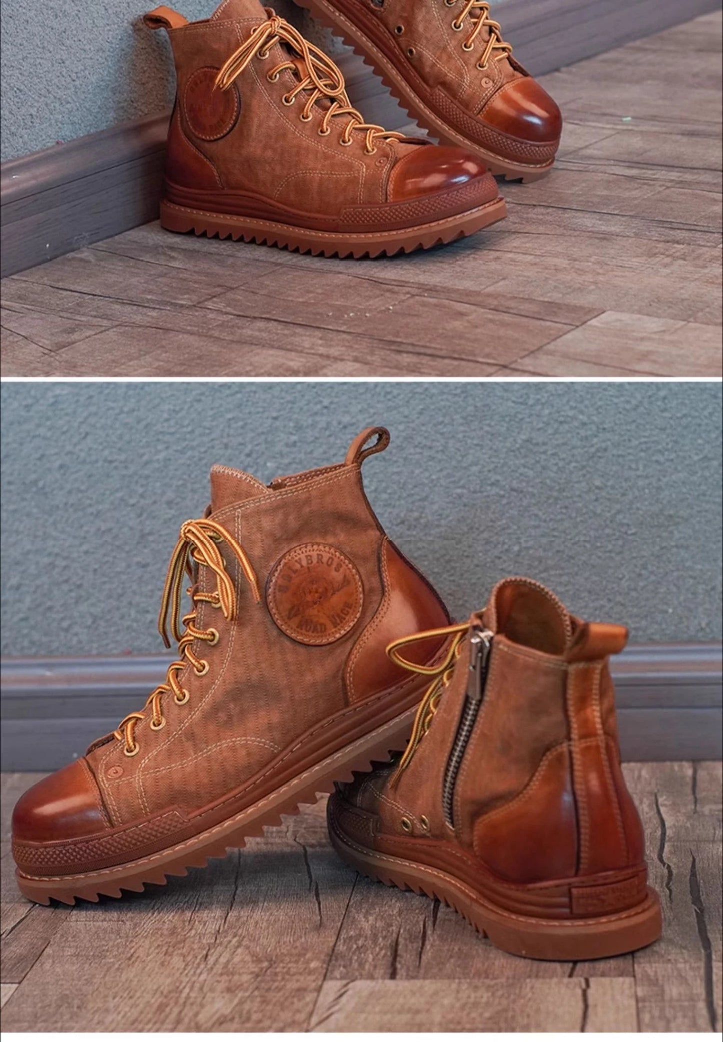 Retro Uglybros Motorcycle Boots Cowhide Canvas Shoes Ankle Protect Motorbike Zapatone British Style Botas For Harley For TRIUMPH