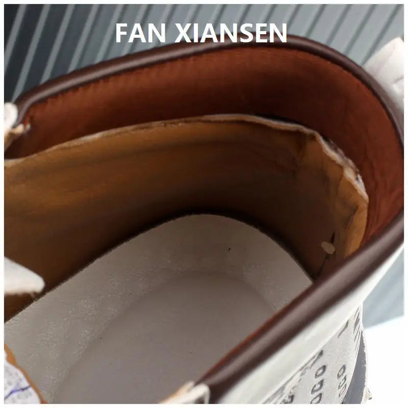 Motorcycle cycling shoes Ankle Boots Casual Sneaker Leather Shoes Loafers  Boots for Men Sports and Wear Round Toe Army Boots