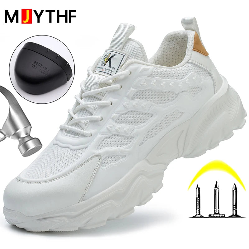 White Safety Shoes Men Steel Toe Boots Work Sneakers Anti-smash Anti-puncture Indestructible Shoes Sport Men Protective Shoes