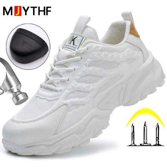 White Safety Shoes Men Steel Toe Boots Work Sneakers Anti-smash Anti-puncture Indestructible Shoes Sport Men Protective Shoes