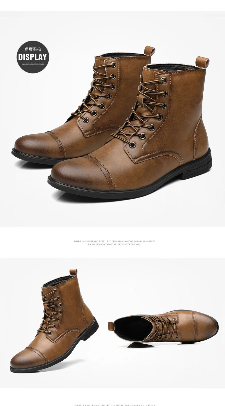 2024 Autumn and Winter New Fashion Pointy Retro Leather Boots High Top British Casual Men's Shoes Large Size 38-48