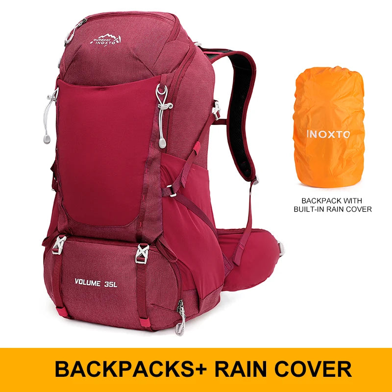 Internal frame waterproof hiking camping backpack with rain cover, large lightweight travel day backpack for climbing
