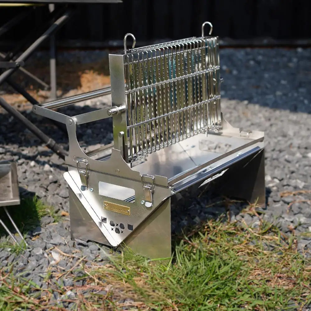 360° Rotating BBQ Grill – Stainless Steel, 5.7kg Lightweight for Camping & Parties – Feeds 1-6, Hands-Free Grilling for Family &