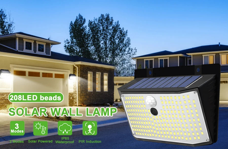 Solar Lights Outdoor 158 LED Solar Wall Lamp Waterproof Wireless Motion Sensor Security 3 Modes Garden Fence Yard Deck Garage