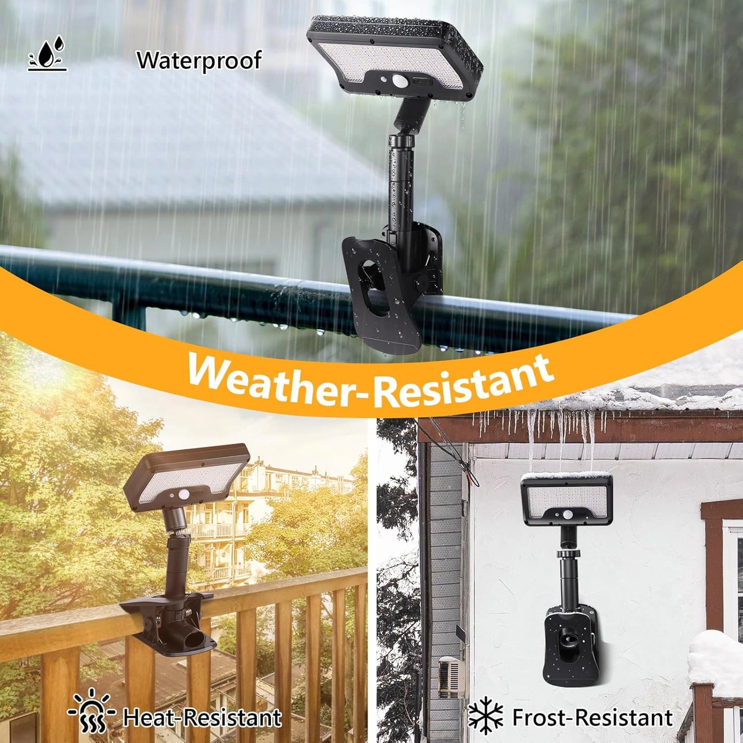 360° Rotatable Solar Motion Sensor Lights Outdoor Vertically Adjustable 4 Modes Waterproof Fence Clip-on LED Lamp for Camping