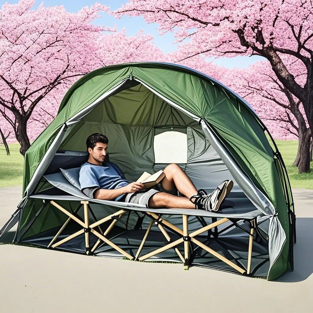 4-in-1 Camping Cot Tent, Backpacking 1 Person Camping Tent, Tent Cot Folding Off the Ground Tent,Fishing Tent,Sleeping Bed Tent