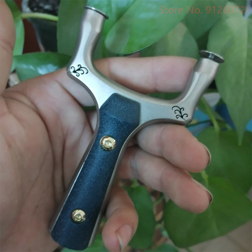 New Stainless Steel Hunt Slingshot Outdoor Shoot Powerful Catapult Anti-skid Handle Bow Head Is Hollow Pattern with Rubber Band