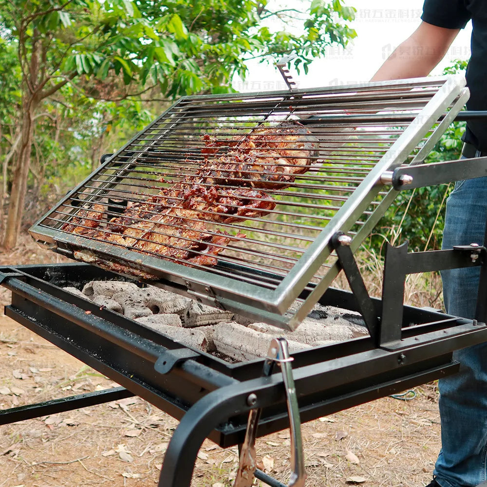 Outdoor dismantling of BBQ charcoal chicken flipping and rotating grill mesh frame for courtyard  beef oven,