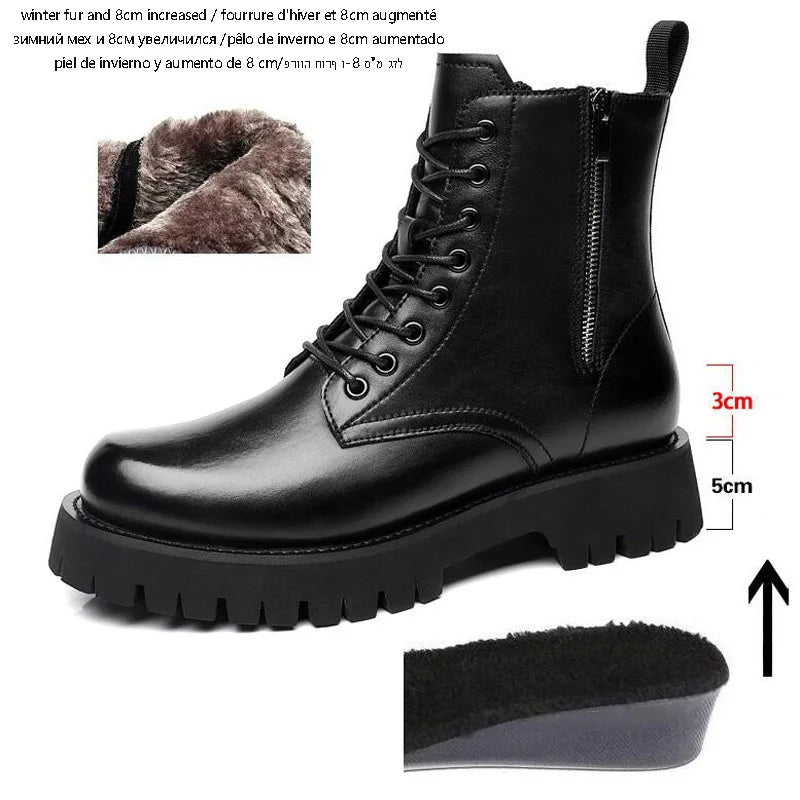 Men's Height Increasing Boots - 8CM Hidden Heel Leather Ankle Boots with Zipper | Elevator Shoes (Botas Masculino)