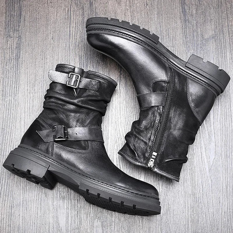 Waterproof Motorcycle Boots Autumn Quality Genuine Leather Retro High Top Motorbike Boots Wear Resistant Moto Riding Shoes