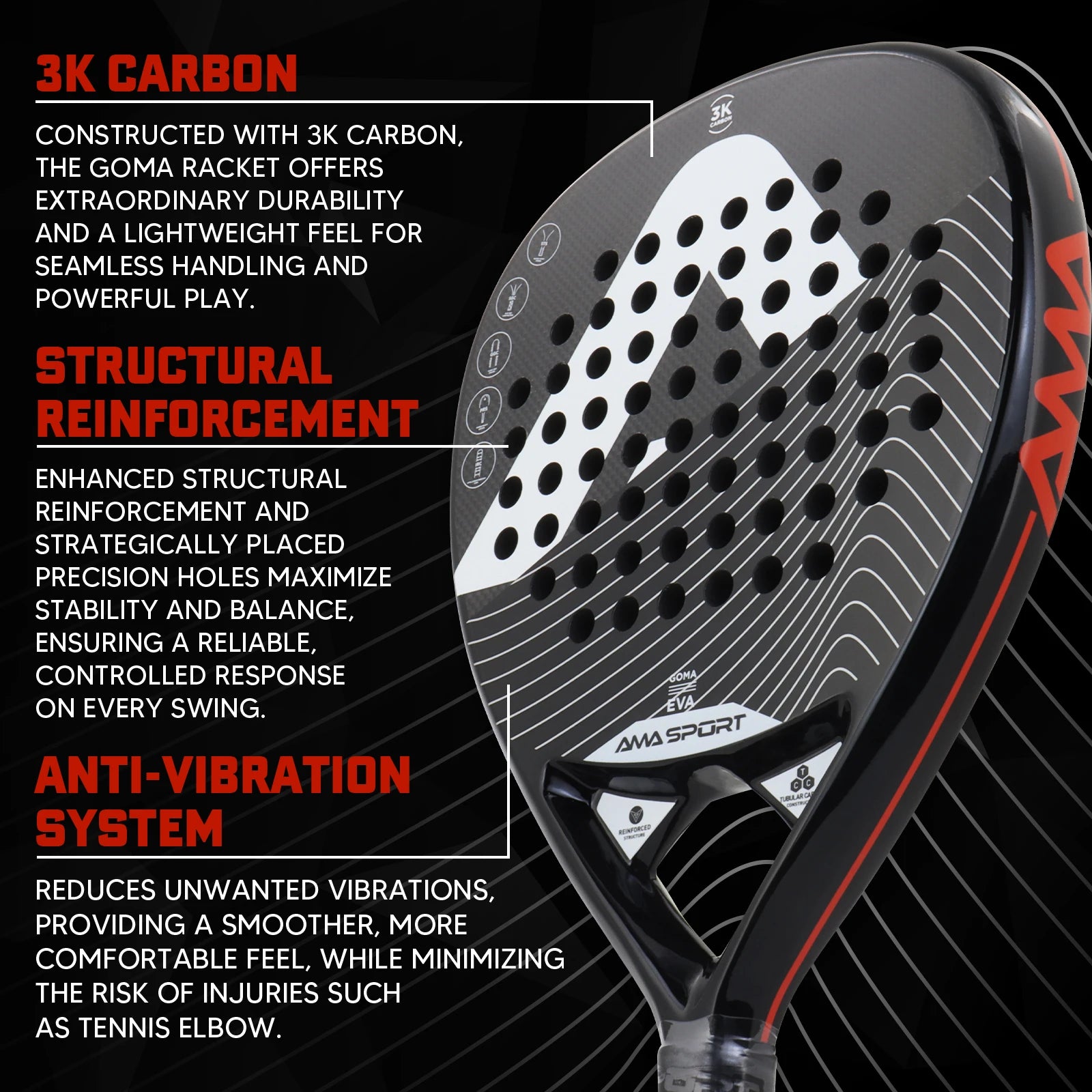 AMASPORT Padel Tennis Racquets Full Carbon Fiber Rough Surface High Quality Padel Rackets Provides A Great Hitting Experience
