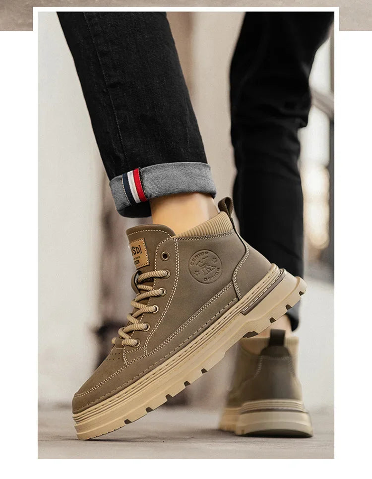 Men Ankle Boots Retro British High-top Men Boots Stylish Luxury High-top High Quality Leather Shoes Outdoor Men Motorcycle Shoes