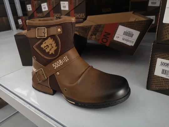 2025 New In Men Boots Luxury Handmade Men Ankle Boots Metal Buckle Zipper Motorcycle Boots Outdoor Plus Size 39-48 Punk Bottines