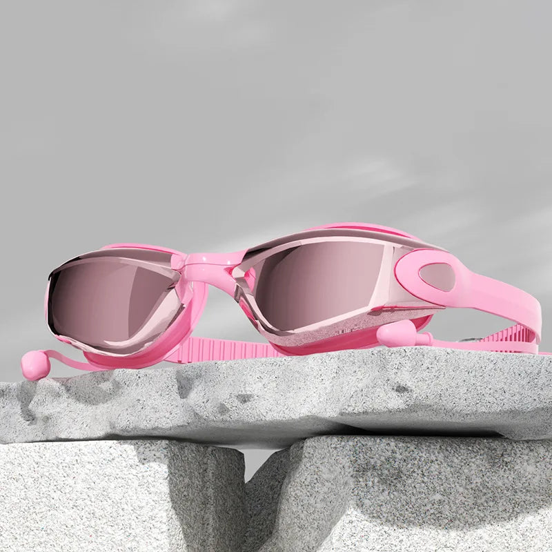 Professional Swimming Goggles with Earplugs Adult Anti-fog UV Protection Lens Men Women Waterproof Adjustable Silicone Glasses