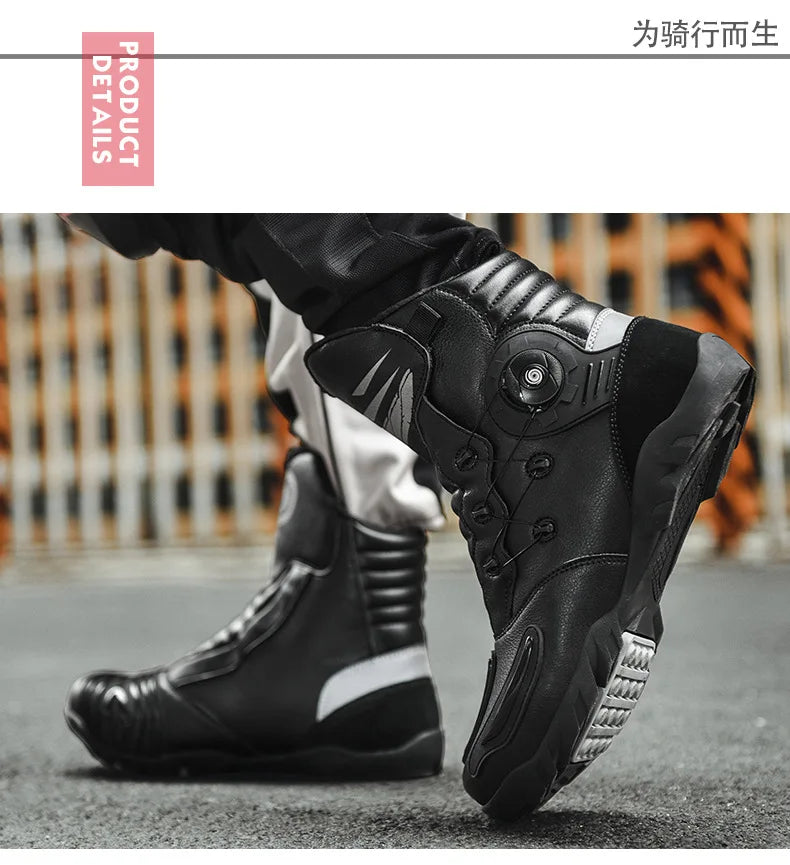 37-48 Motorcycle Boots Non-Slip Studded Boots Leather Enduro Motorcycle Boots Men's Biker Boot Four Seasons Riding Racing Shoes