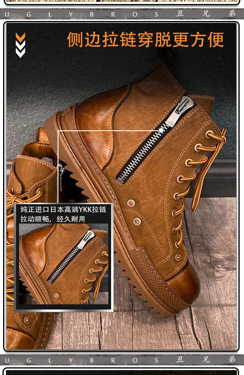 Retro Uglybros Motorcycle Boots Cowhide Canvas Shoes Ankle Protect Motorbike Zapatone British Style Botas For Harley For TRIUMPH