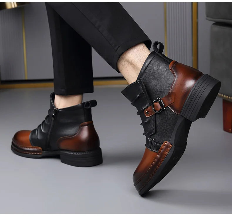 Autumn Winter Retro Ankle Boots for Men Fashion Casual Size Zipper Motorcycle Boots Man New Designer Warm Platform Shoes Male