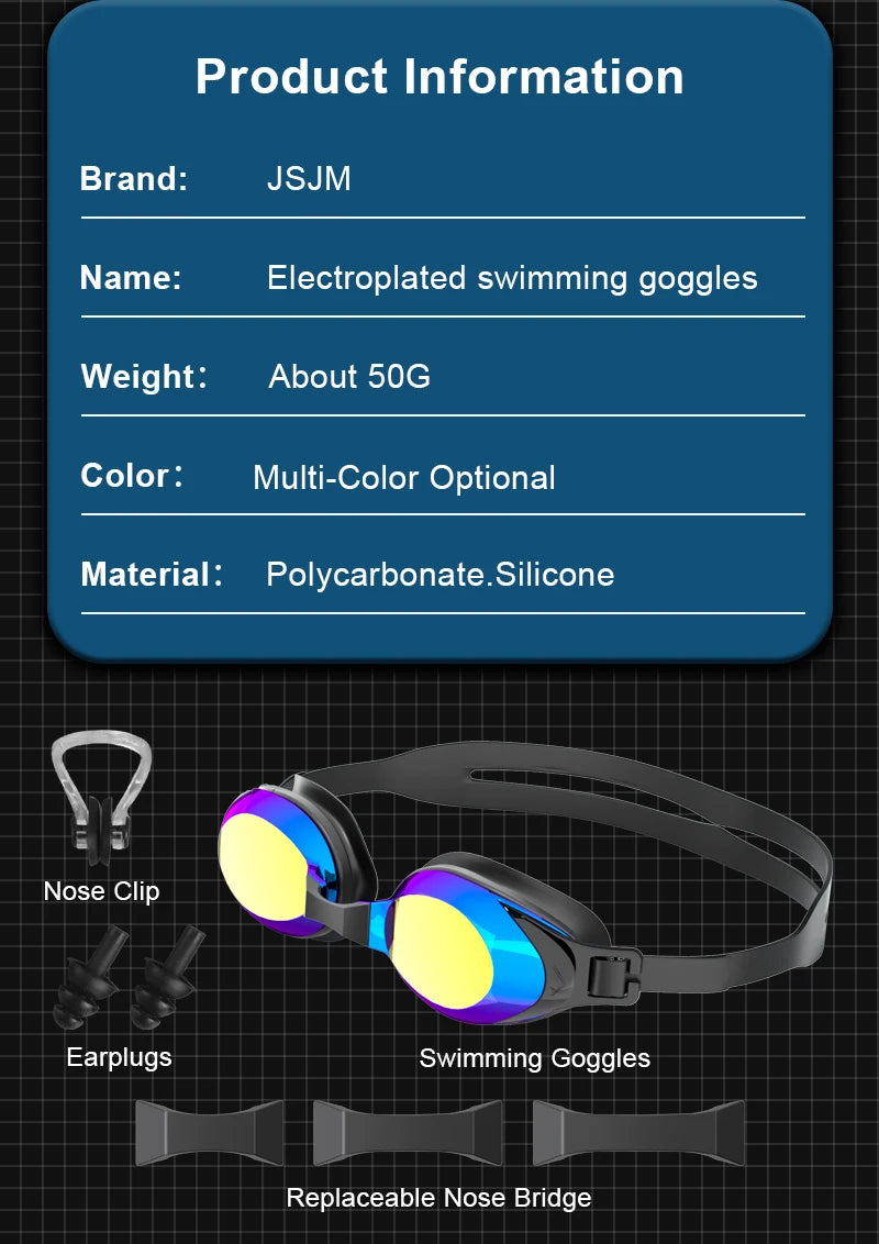 JSJM Professional Anti-Fog Swimming Goggles for Adults - UV Protection, Adjustable Silicone Fit for Men & Women, Unisex Design