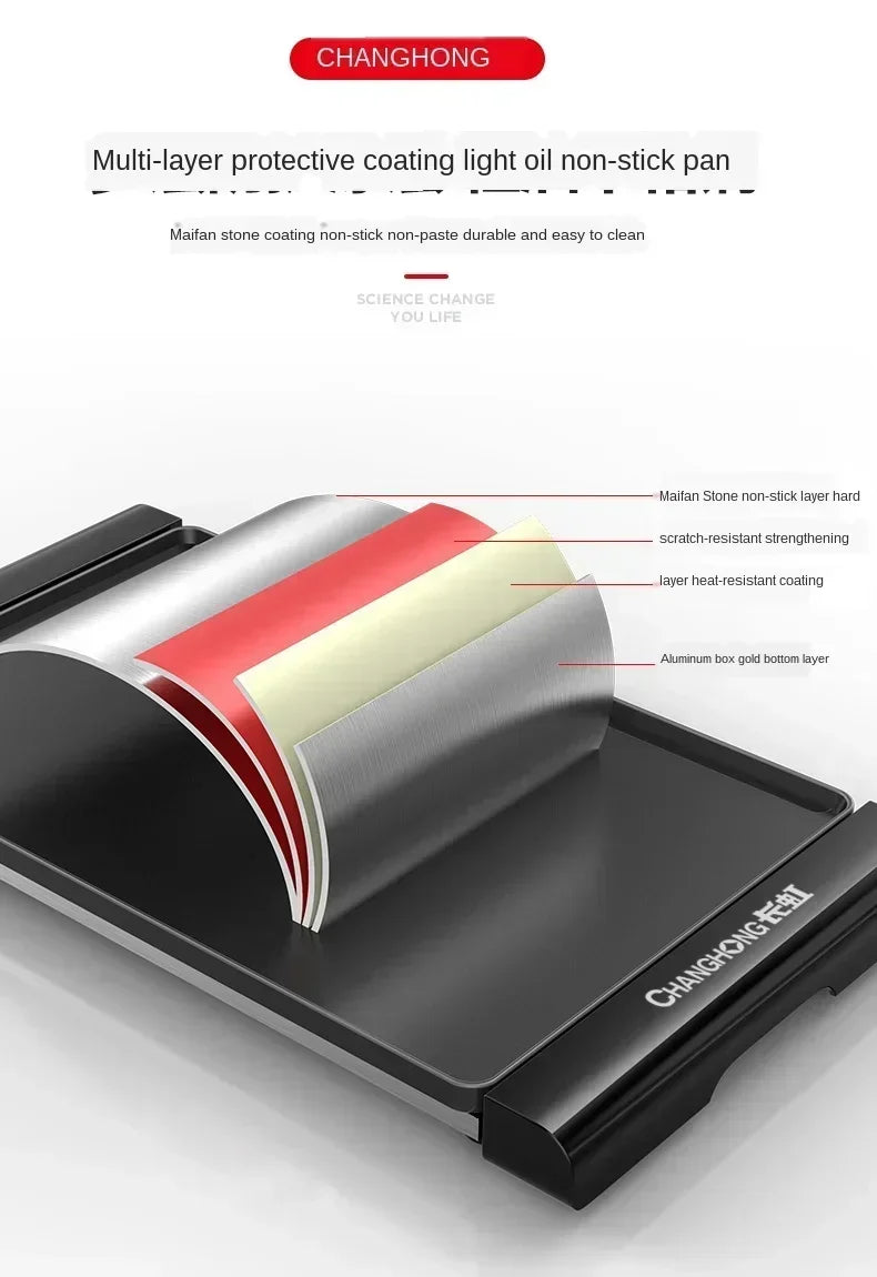 220V Korean Style Non-Stick Electric Grill Pan for Smokeless BBQ, Hotpot and Griddle Cooking at Home A C