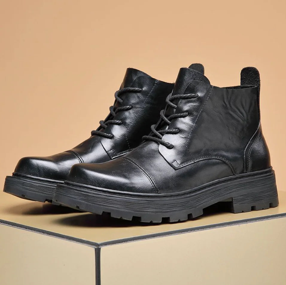 Motorcycle Boot British Style High-top Lace-up Ankle Boots Autumn Winter New Luxury Men's Genuine Leather Designer Shoes