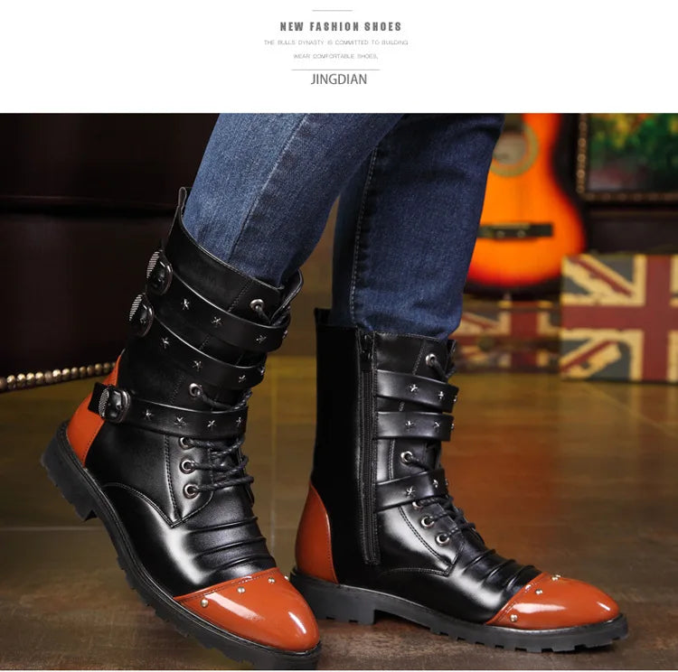 Men's boots winter warmth velvet function metal high-tube cycling boots height-increasing shoes motorcycle boots black 37-48