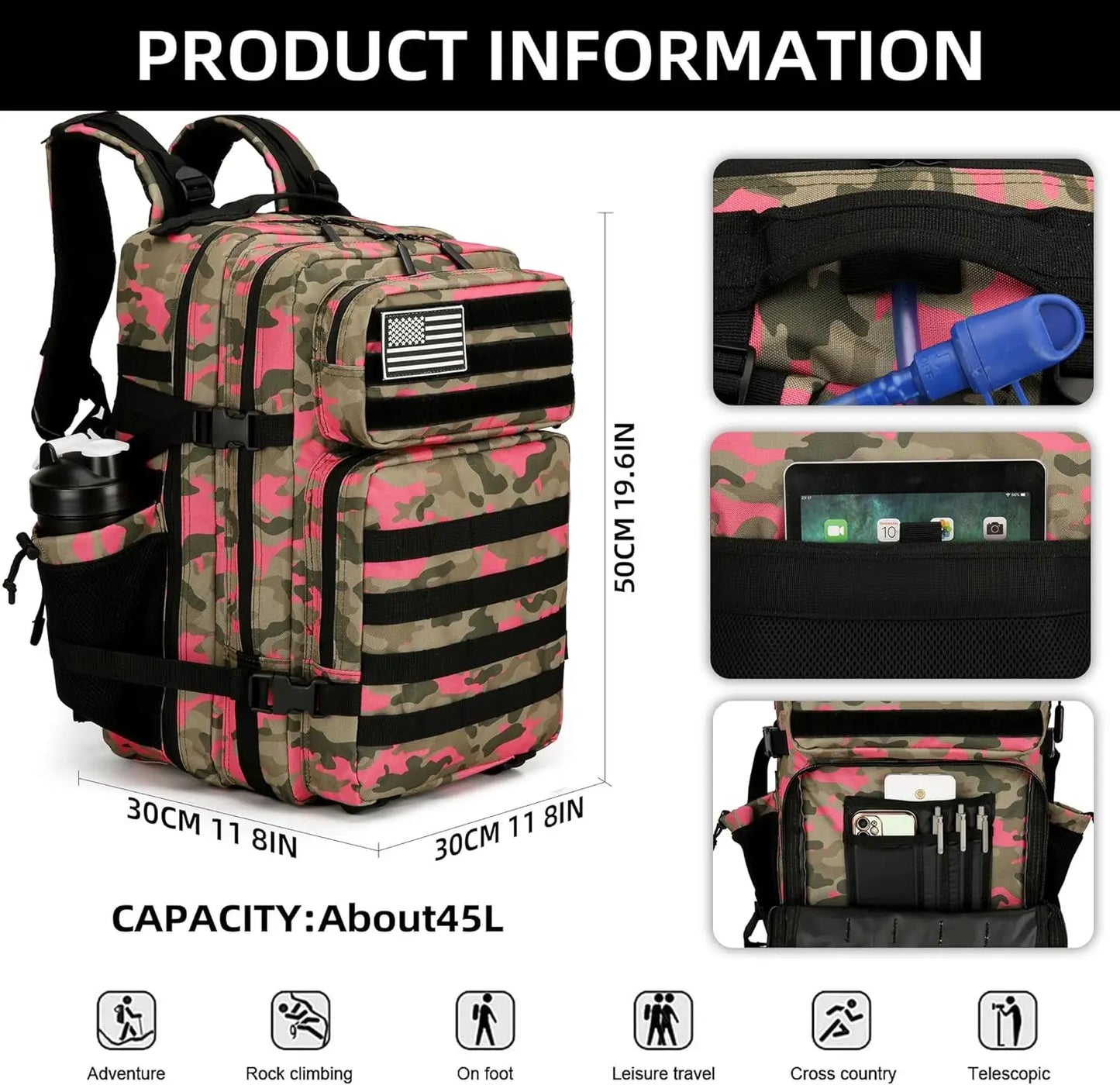 20L 45L Tactical Backpack 3P Bag Assault Outdoor Backpack Waterproof Climbing Rucksack Camping Hiking Mochila Hunting Sports