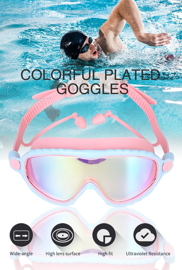 Kids Swimming Goggles for Boys & Girls (3-15 Years) - Big Frame HD View, Anti-Fog, No-Leak, Comfortable Silicone Swim Goggles