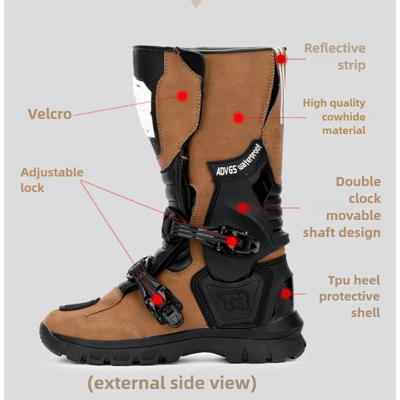 2025New Tiger G5 ADV Motorcycle Boots Black Khaki Off-road Rally Boots Microfiber Waterproof Bota Masculina Adventure Bike Botas