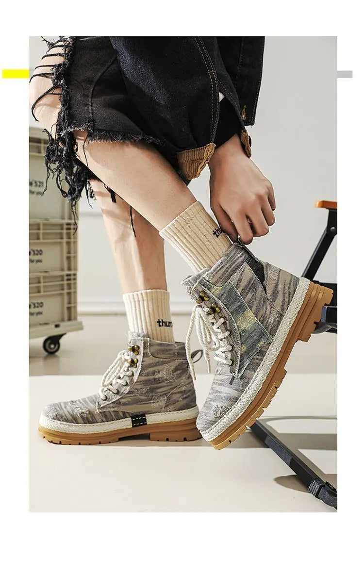 Motorcycle Riding Shoes Casual Commuter Boots Protective Fall Resistant Wear Boots Four Seasons Riding Shoes Denim Casual Shoes