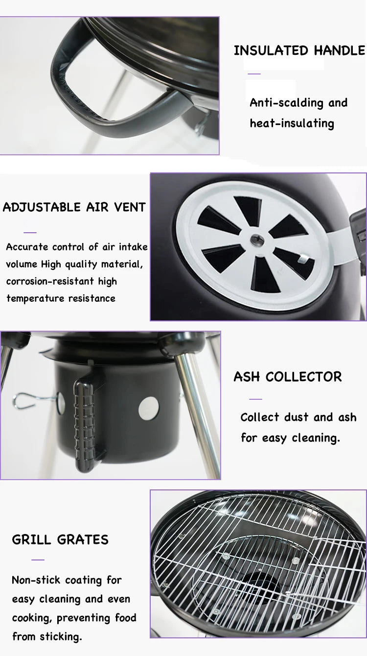 18Inch Premium Kettle Charcoal Barbecue Grill Large Thickened Metal Outdoor Portable Bbq Grill