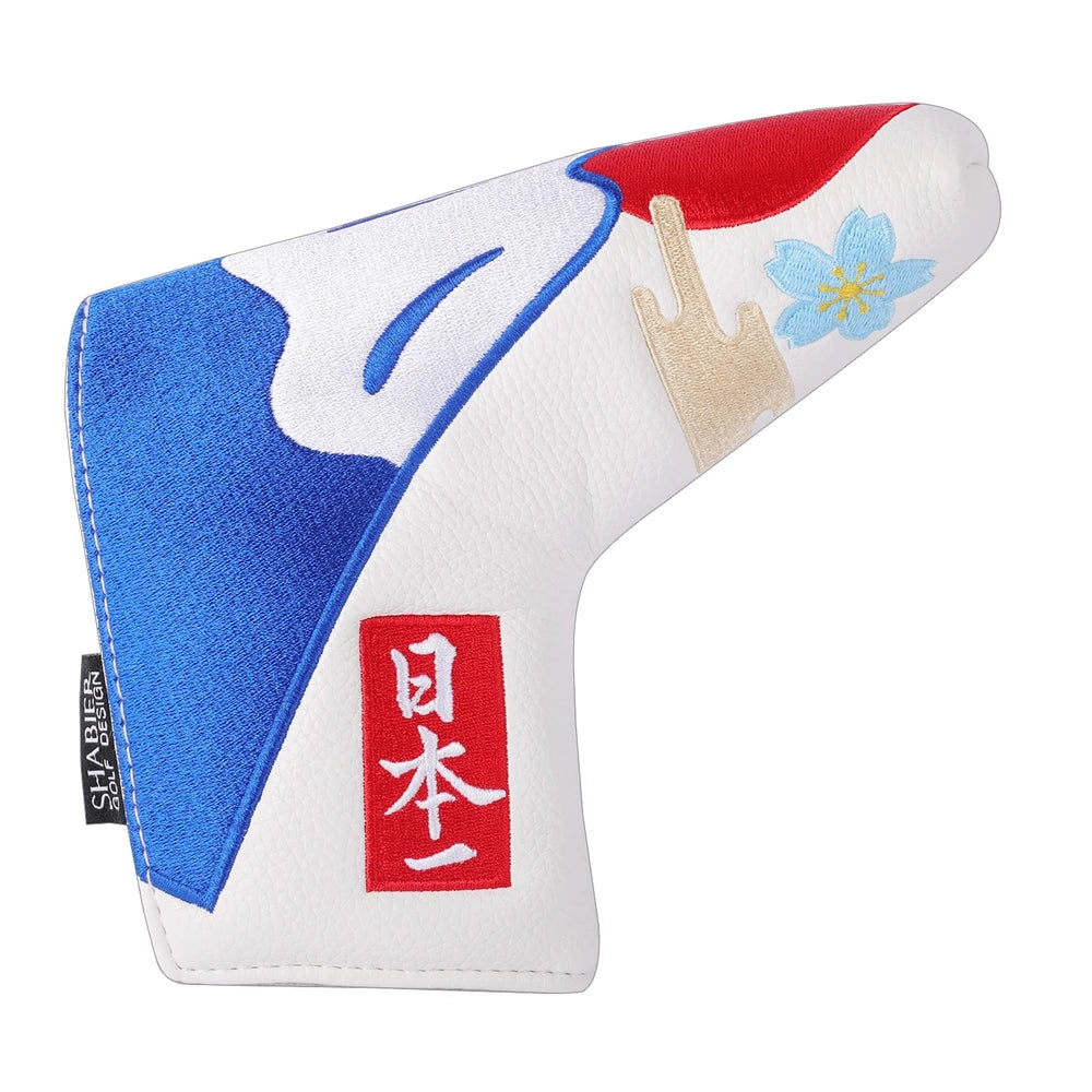 PU Leather Crane Japan Embroidery Magnetic Closure Golf Blade Putter Cover Golf Mid Mallet Putter Headcover