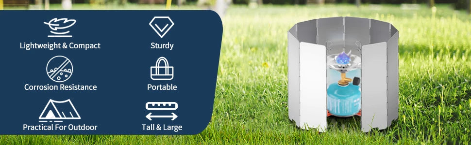 Tall Stove Windscreen-Gas Burner Windshield- Aluminum Camping Stove Compact Folding,Outdoor Cooker Butane Burner Wind Shield